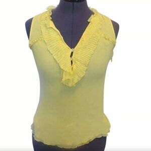 Beth Bowley Yellow 100% Silk Pleated Ruffle Crepe Top Blouse • Size 2 🔴